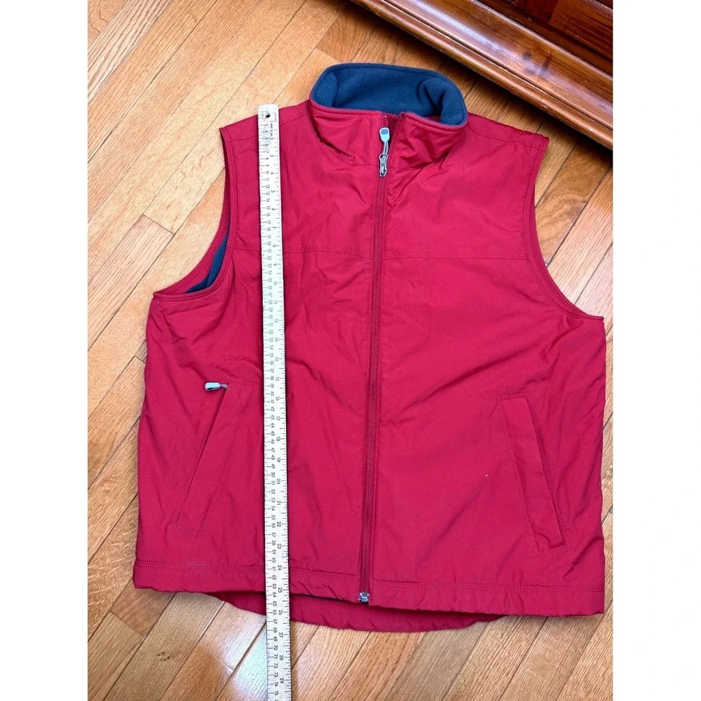 LL‎ Bean Mens Large Red Fleece Lined Warm-Up Vest Nylon Shell Full Zip 0BDR4